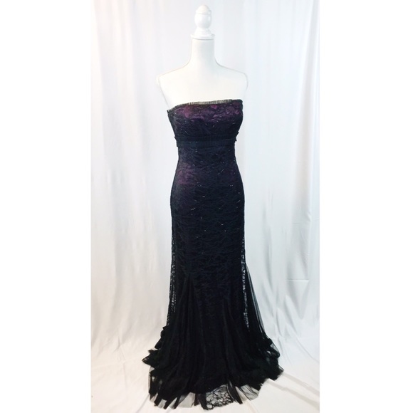 Badgley Mischka Dresses & Skirts - Badgley Mischka Black Lace and Plumb Silk Dress